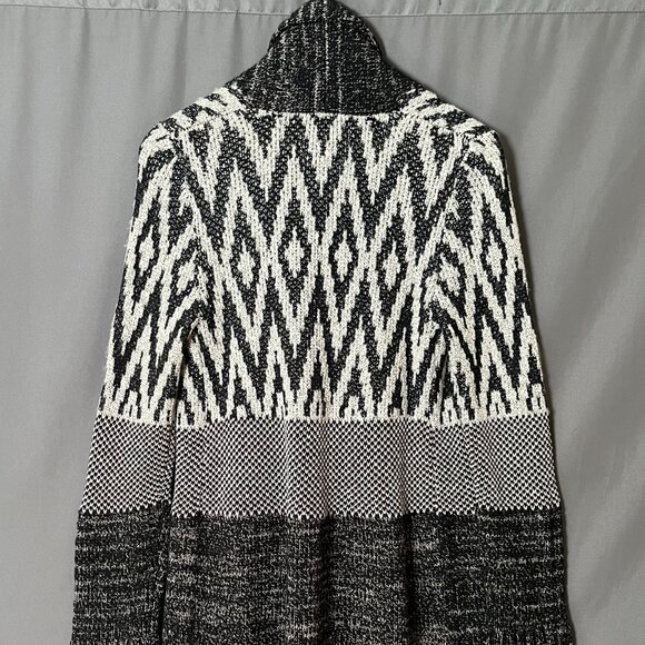 Lucky Brand L Grey Black Multi Pattern Wool Knit Plush Open Cardigan Sweater - Picture 5 of 7